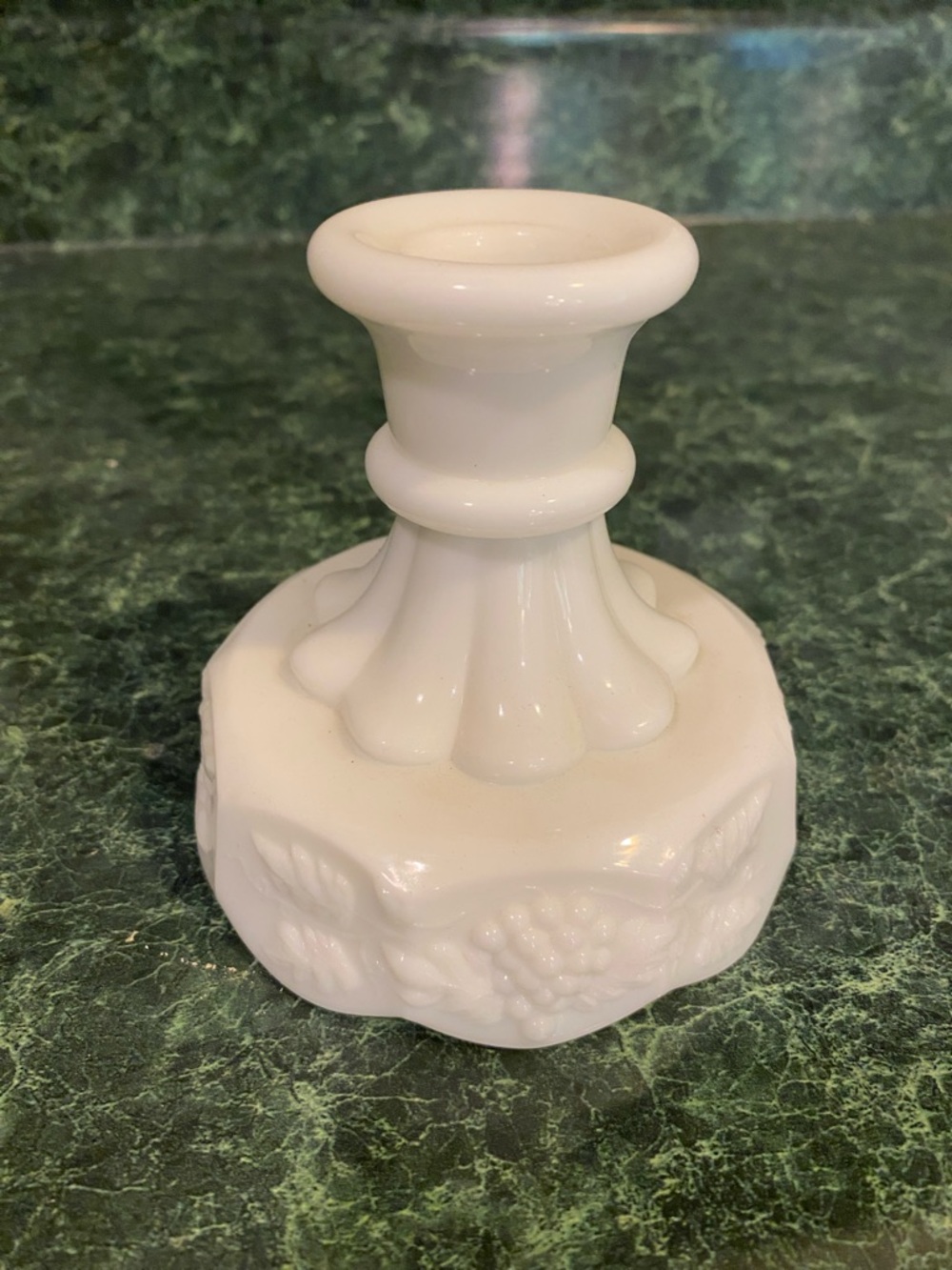 White Milk Glass Floral Candlestick Holder